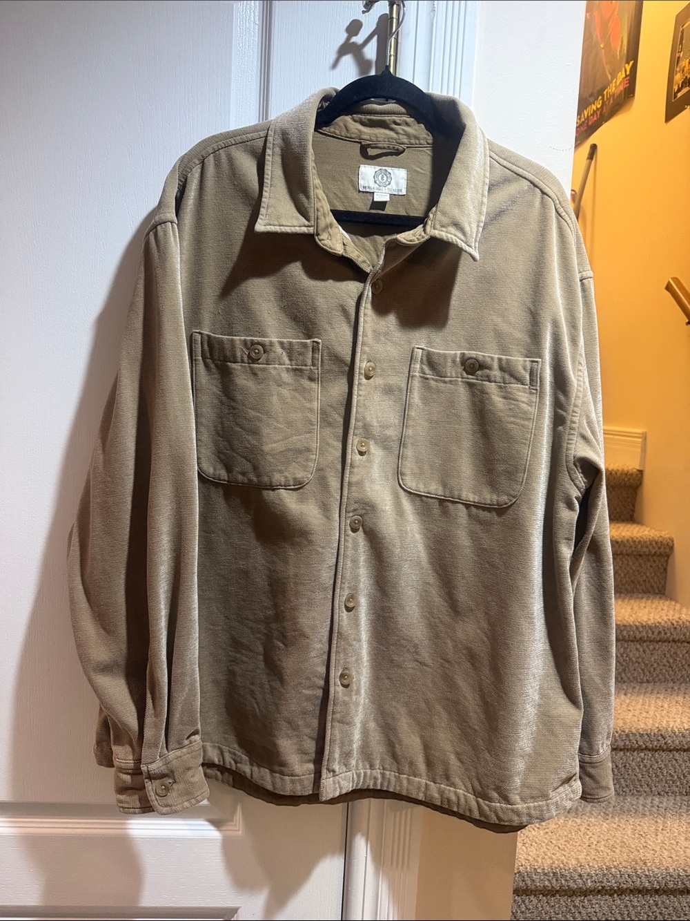 Vintage-Inspired American Eagle Men's Overshirt Jacket in Taupe XL